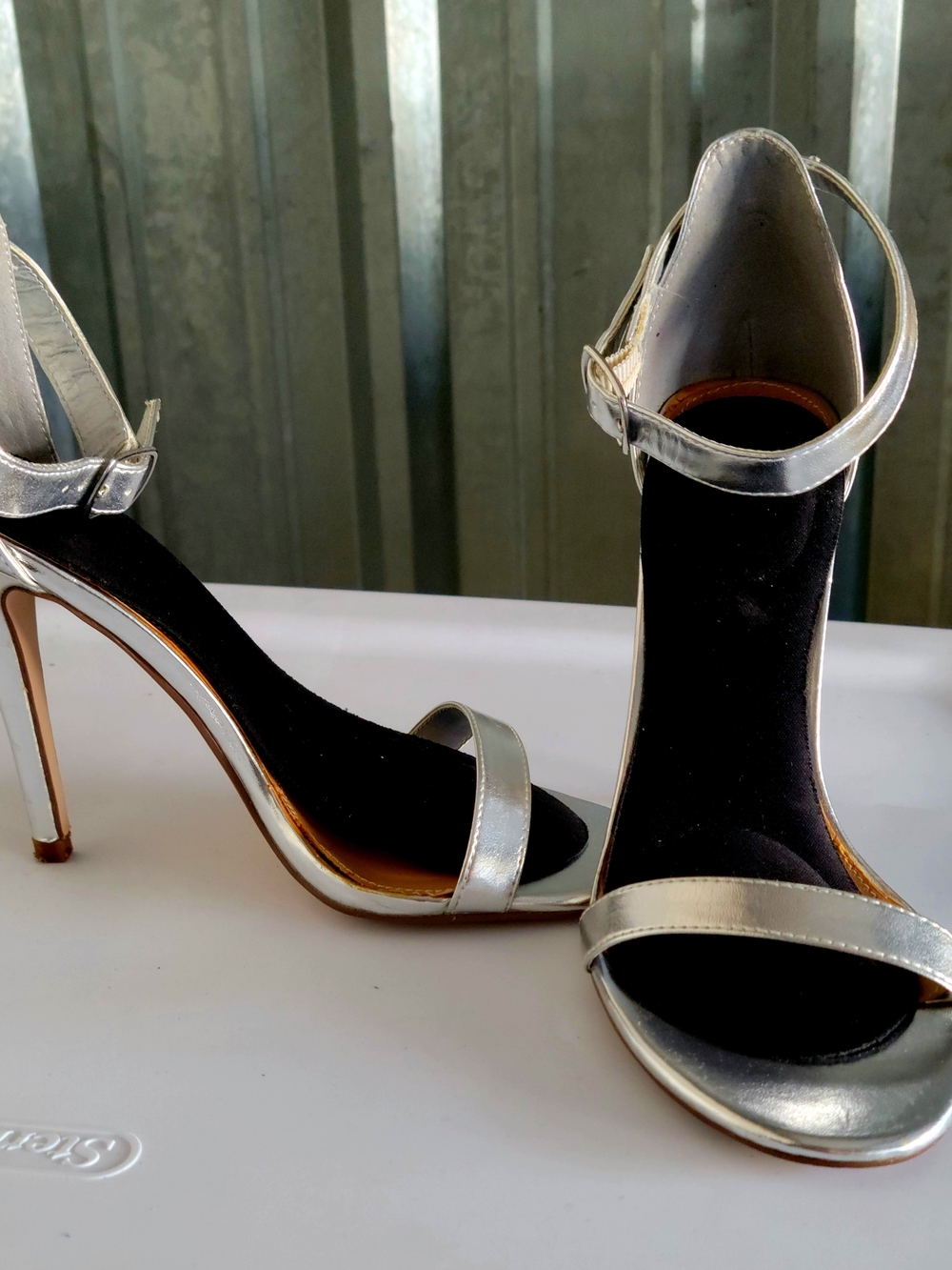 Women's Silver Ankle-Strap Stiletto Heels